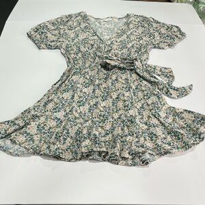 EUC Little Lies Cottagecore Medium Floral Dress Puff Sleeve Tie Front Ruffle Hem